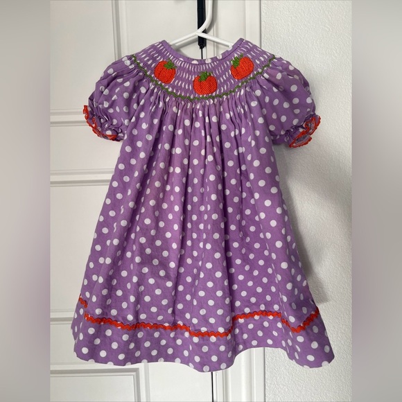 Purple Pumpkin Smocked Or Not Bishop Dress Baby Girls 12 Months Thanksgiving - Picture 1 of 6